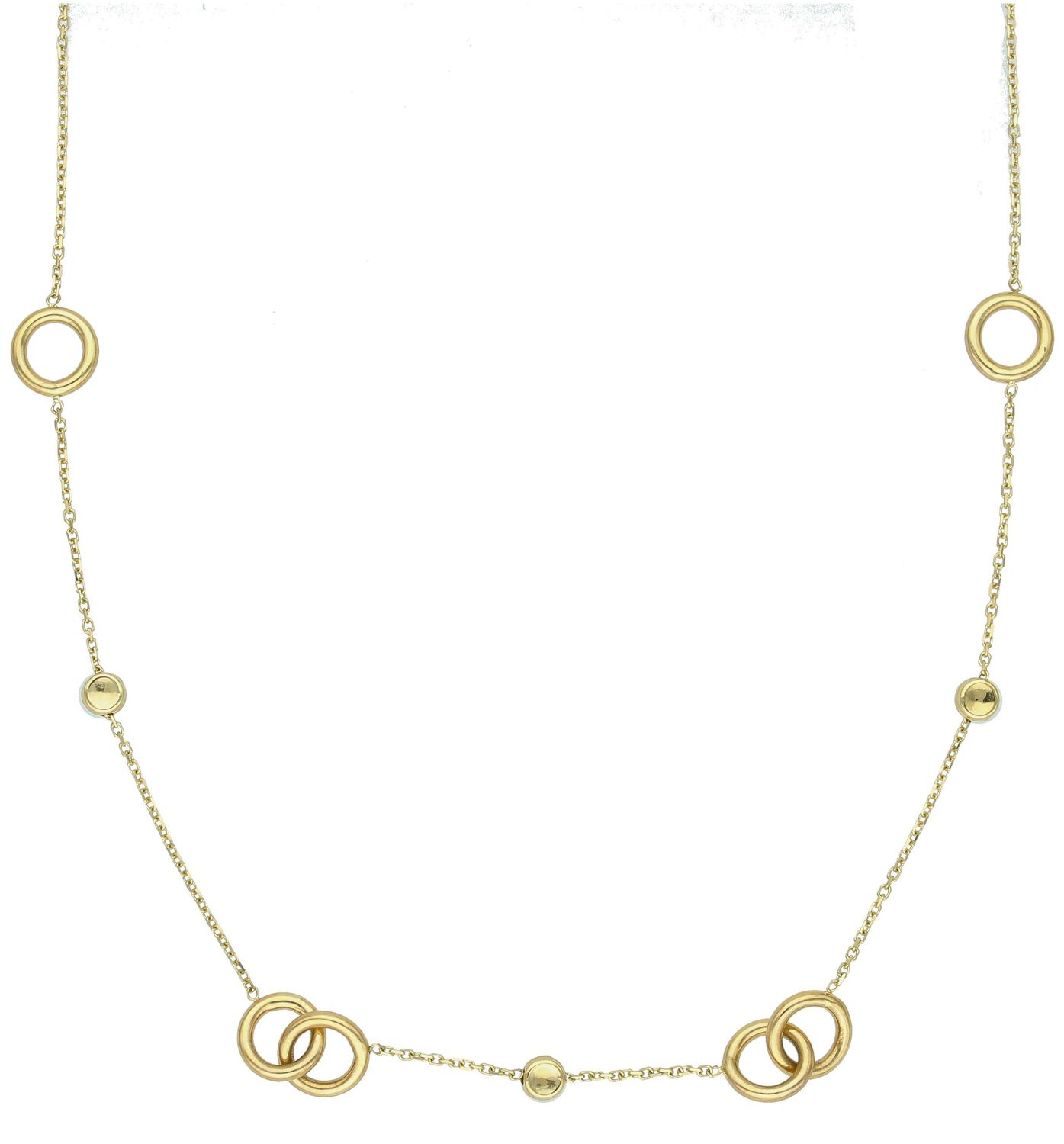 Naszyjnik złoty kółeczka pr 585, C RE 436 0681 Delikatny naszyjnik wykonany z najwyższej jakości złota próby 585. Łańcuszek ozdobiony kółeczkami. Złoty naszyjnik idealnie sprawdzi się w minimalistycznych1.jpg